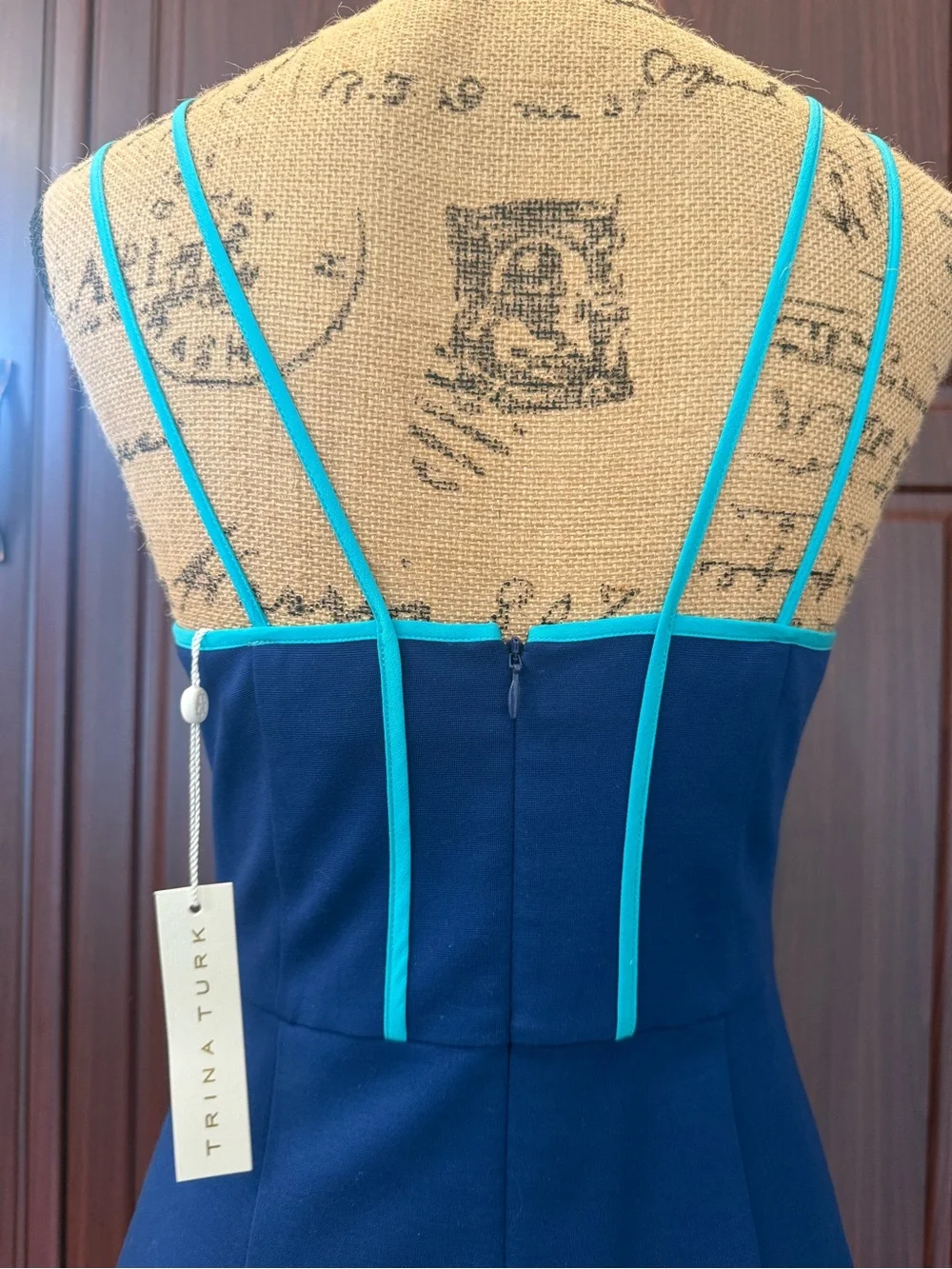 Trina Turk Navy Dress with Turquoise Trim - Picture 6 of 7